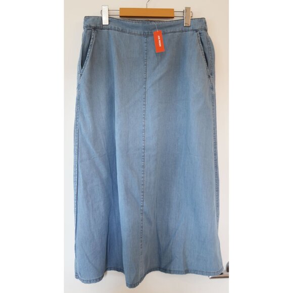 BNWT Joe Fresh Denim Viscose Midi Skirt Elastic Back L - Picture 1 of 3